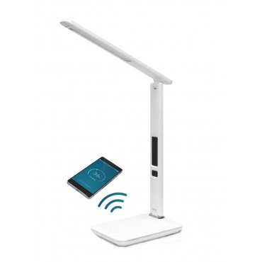 Dům a zahrada - IMMAX KINGFISHER 08966L LED stolní lampička bílá s bezdrátovým nabíjením Qi a USB