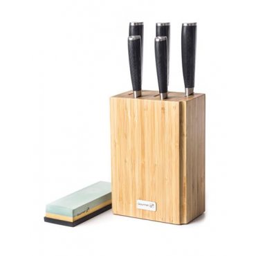 Domácí potřeby - Sada nožů G21 Damascus Premium v bambusovém bloku, Box, 5 ks + brusný kámen