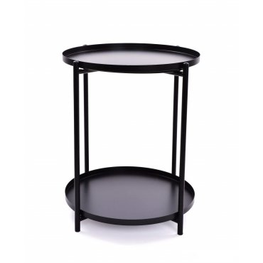 Dům a zahrada - Kulatý kovový stolek, dvoupatrový, v 52 cm, černý