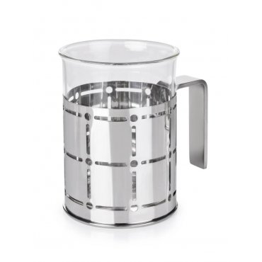 Domácí potřeby - 2 ks stylový skleněný hrnek na kávu a čaj v nerez stojánku