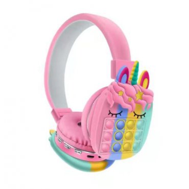 Elektronika - Oxe Bluetooth bezdrátová dětská sluchátka Pop It, jednorožec, růžová