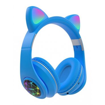 Elektronika - Oxe Bluetooth bezdrátová dětská sluchátka s ouškama, modrá