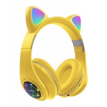 Elektronika - Oxe Bluetooth bezdrátová dětská sluchátka s ouškama, žlutá