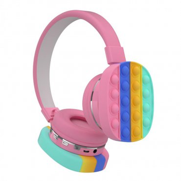 Elektronika - Oxe Bluetooth bezdrátová dětská sluchátka Pop It, růžová