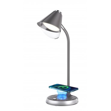 Dům a zahrada - LED stolní lampička Immax FINCH s Qi nabíjením šedá +stříbrné prvky
