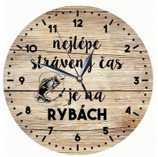 Bohemia Gifts dřevěné hodiny 24 cm pro rybáře – čas na ryby