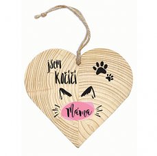 Dekorační dřevěné srdce 12 cm – kočičí máma