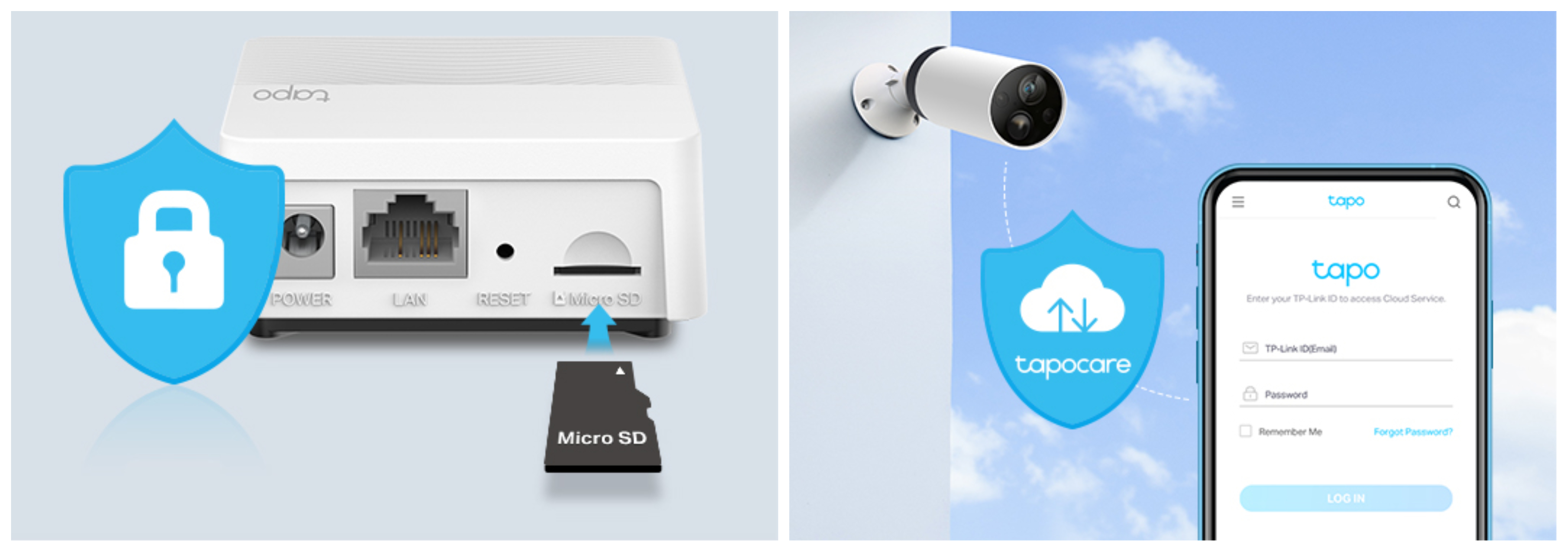 Bezpečnostní záznamy z kamery Tapo C400 lze ukládat na až 256GB kartu microSD či na cloudové úložiště z neomezeným prostorem.